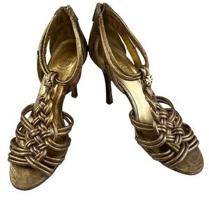 Tory Burch Constance gold braided T-strap high heels